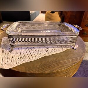 Vintage Silver Serving Dish with Pyrex Insert